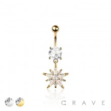 316L SURGICAL STEEL MULTI CZ STARBURST DANGLE BELLY BUTTON NAVEL RING 